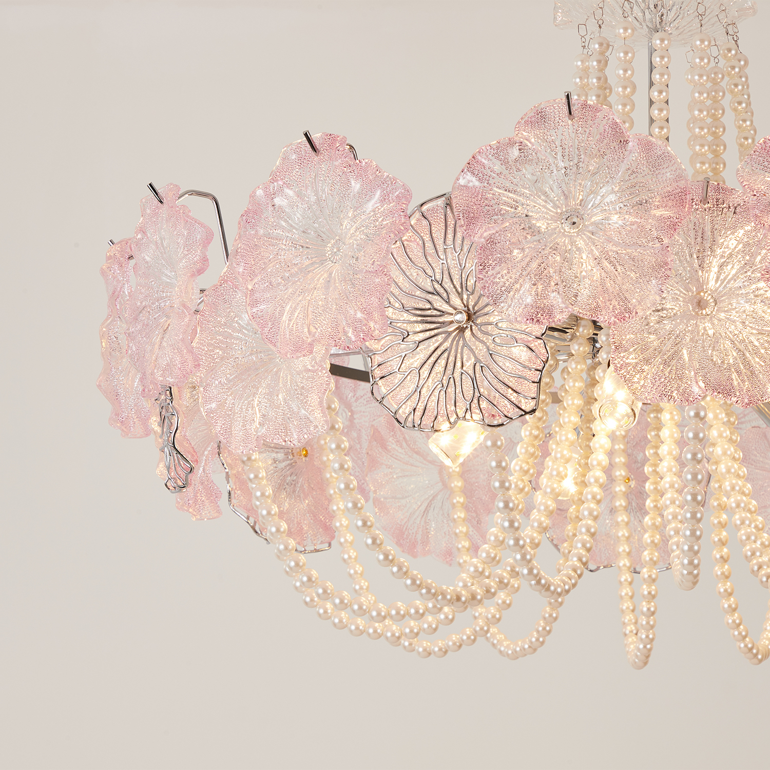 Pearl Pink Lotus Glass Chandelier