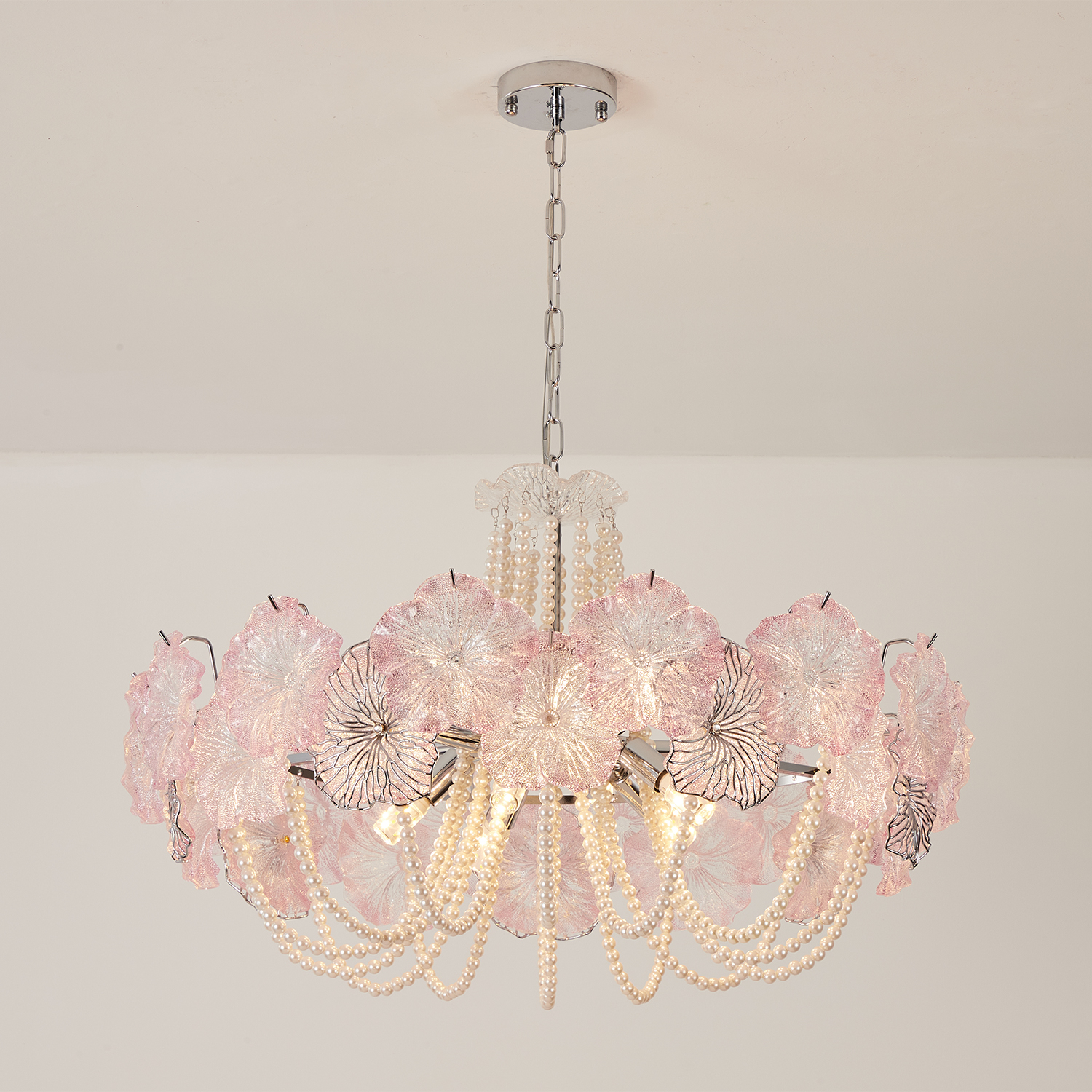 Pearl Pink Lotus Glass Chandelier