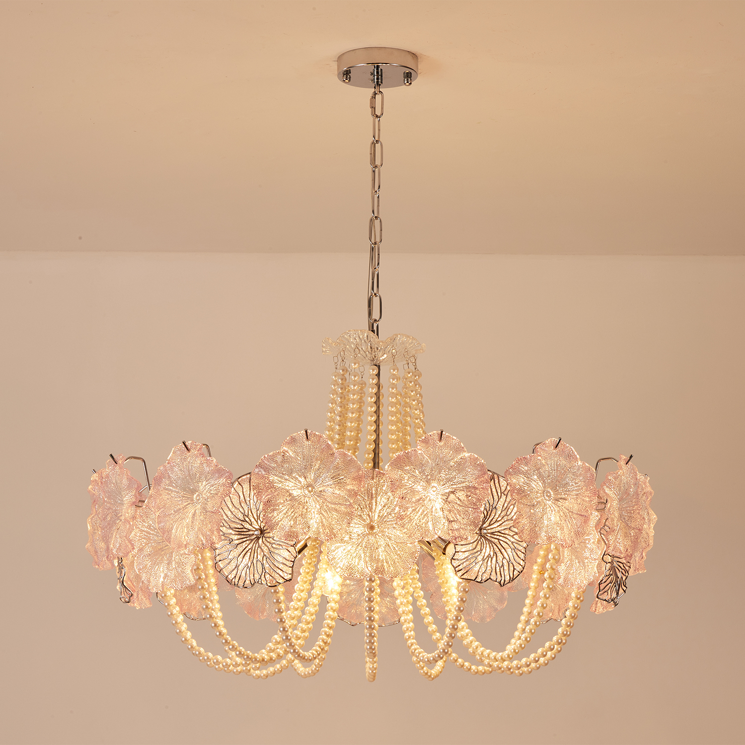 Pearl Pink Lotus Glass Chandelier