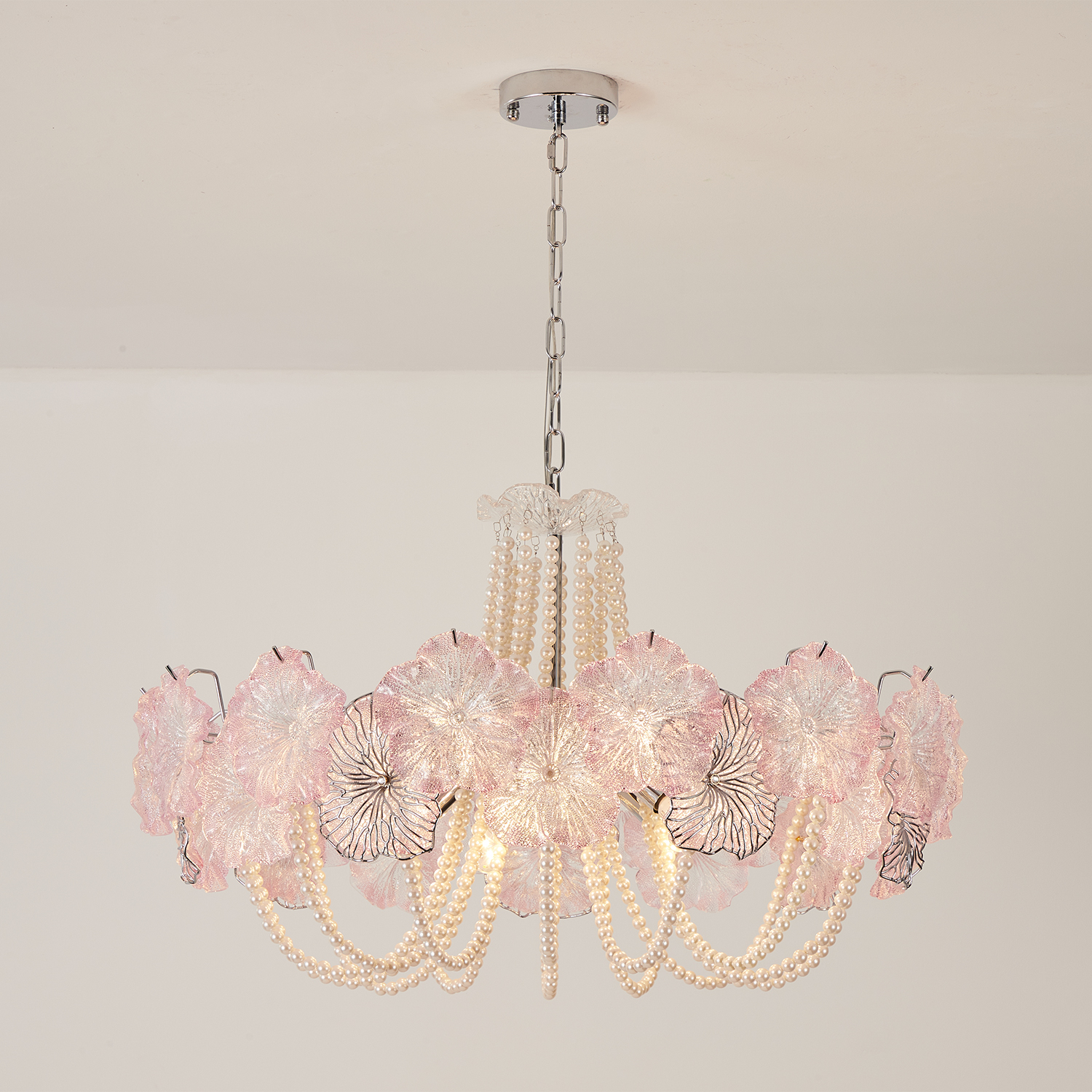 Pearl Pink Lotus Glass Chandelier