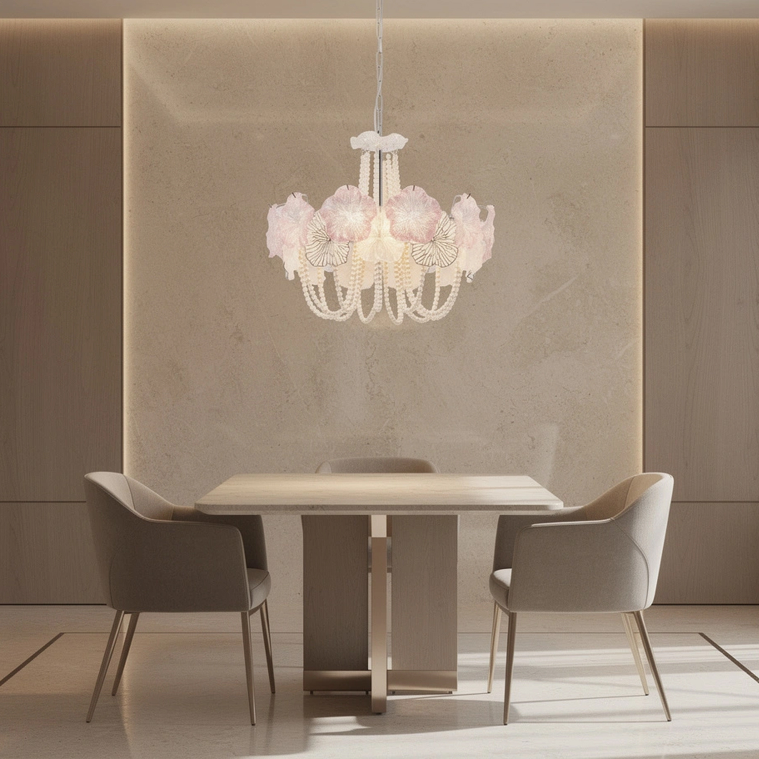 Pearl Pink Lotus Glass Chandelier