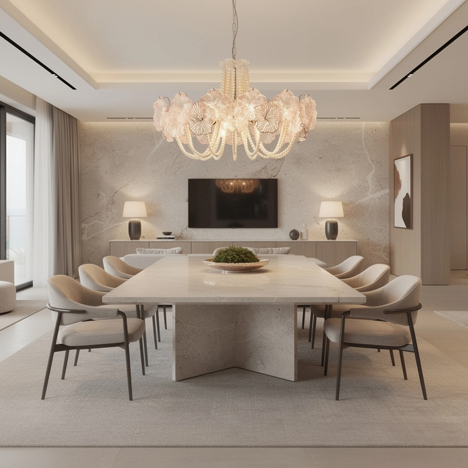 Pearl Pink Lotus Glass Chandelier