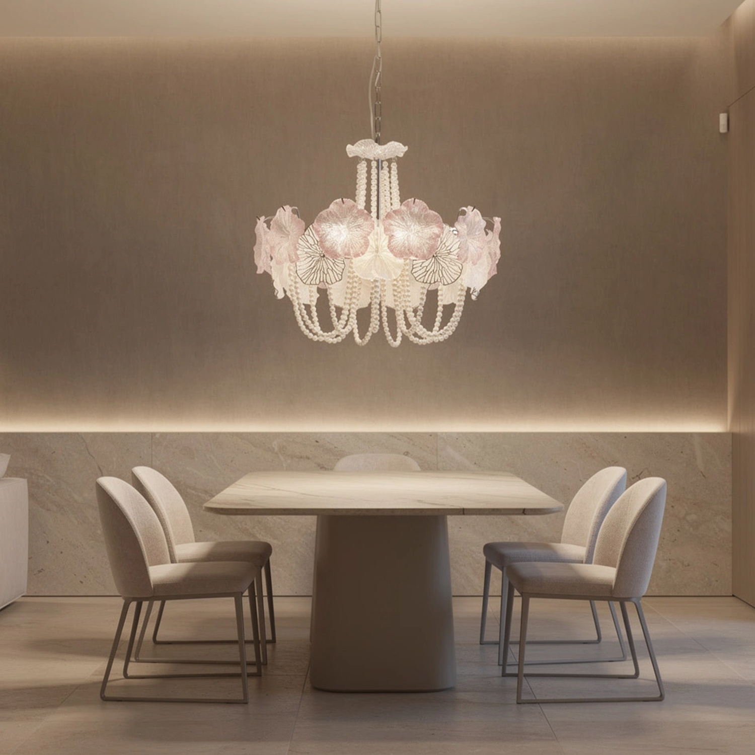 Pearl Pink Lotus Glass Chandelier