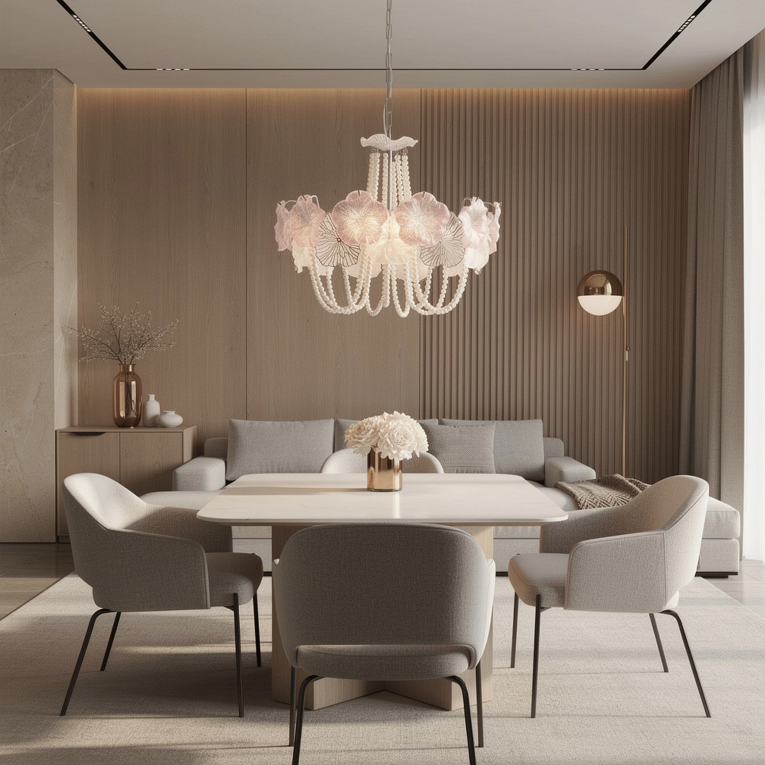 Pearl Pink Lotus Glass Chandelier