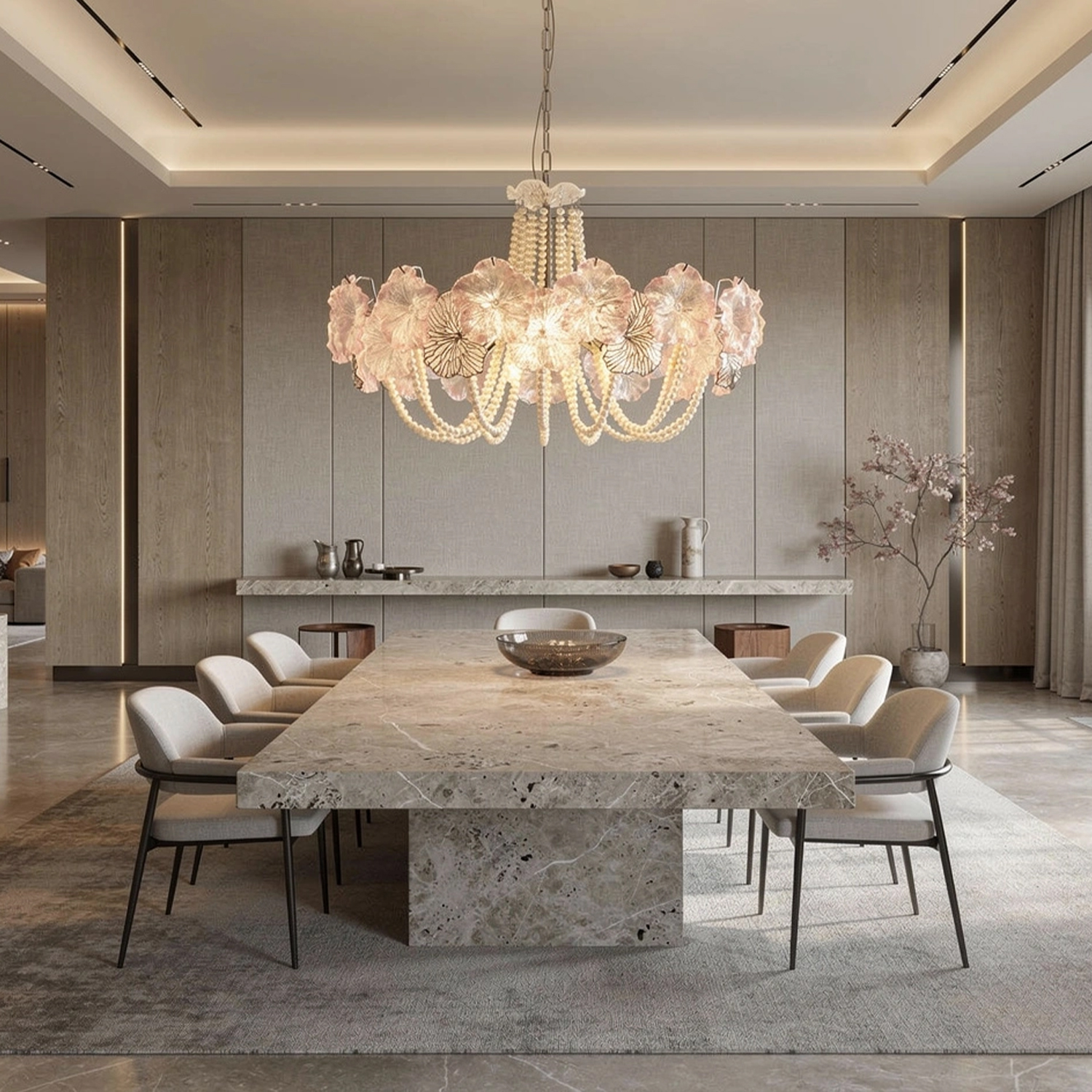 Pearl Pink Lotus Glass Chandelier