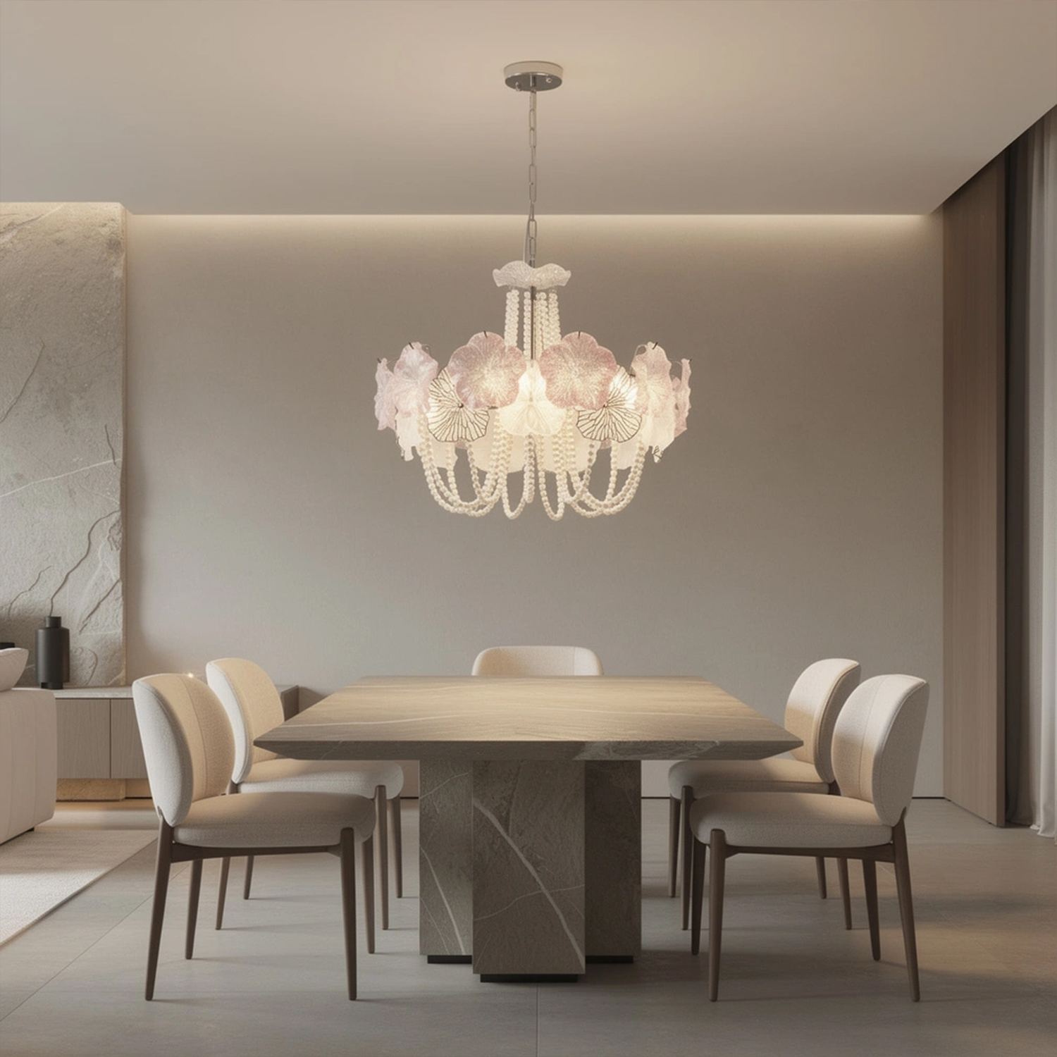 Pearl Pink Lotus Glass Chandelier