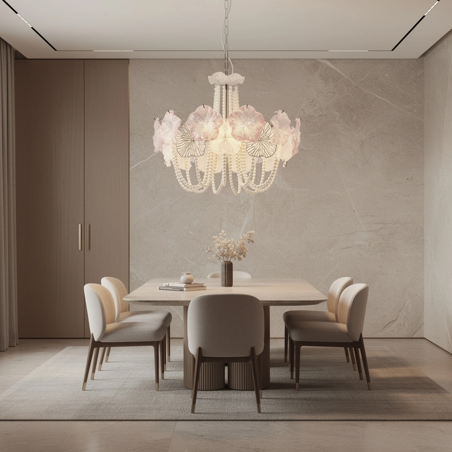 Pearl Pink Lotus Glass Chandelier