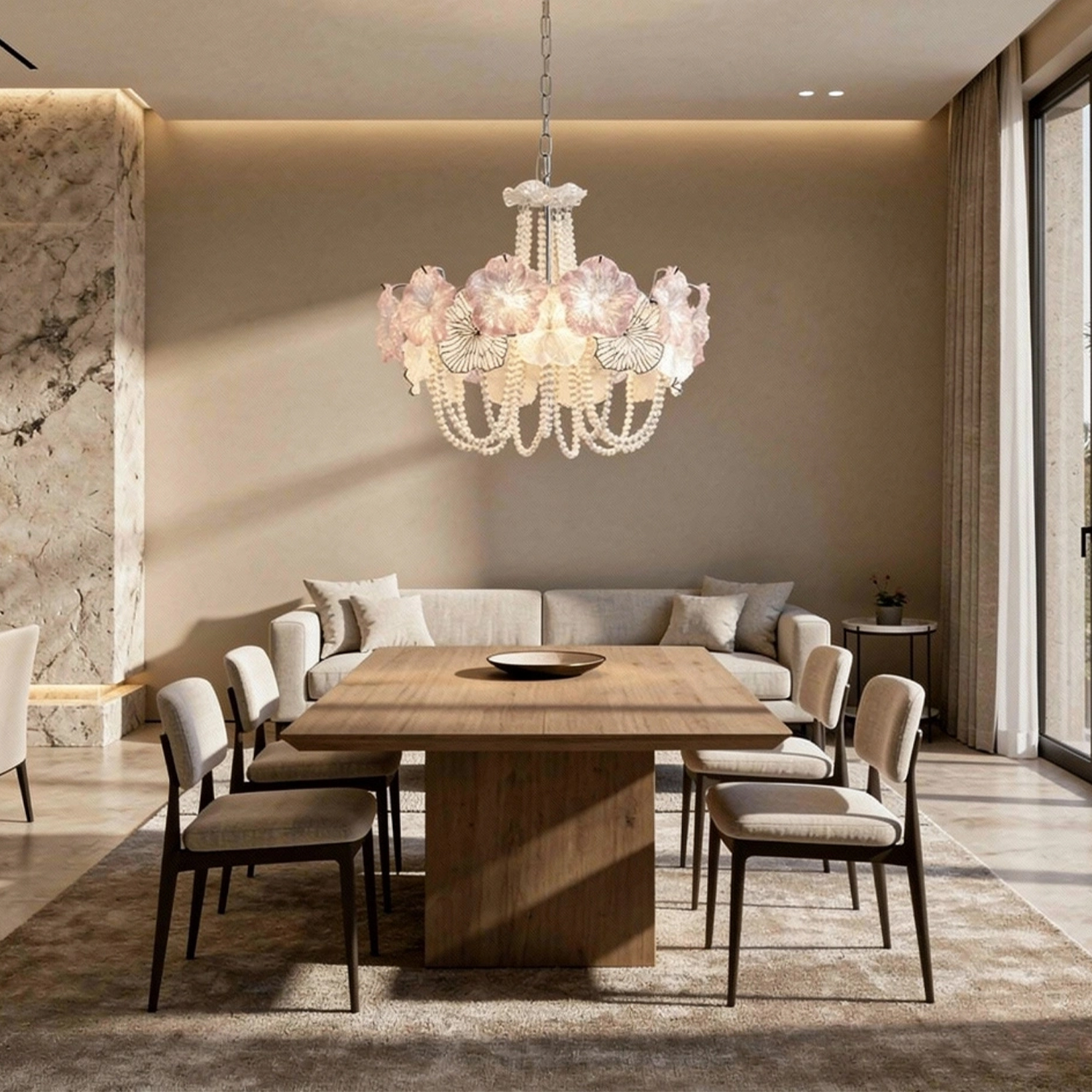 Pearl Pink Lotus Glass Chandelier