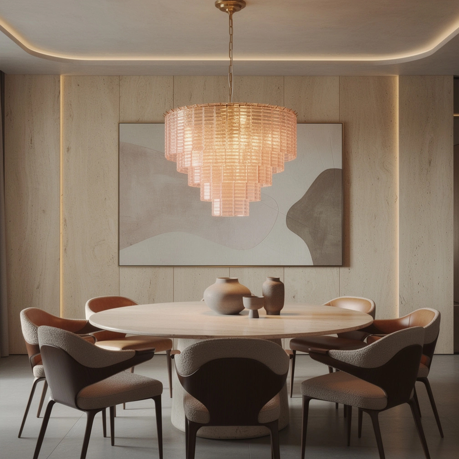 Sirene Pink Glass Round Chandelier