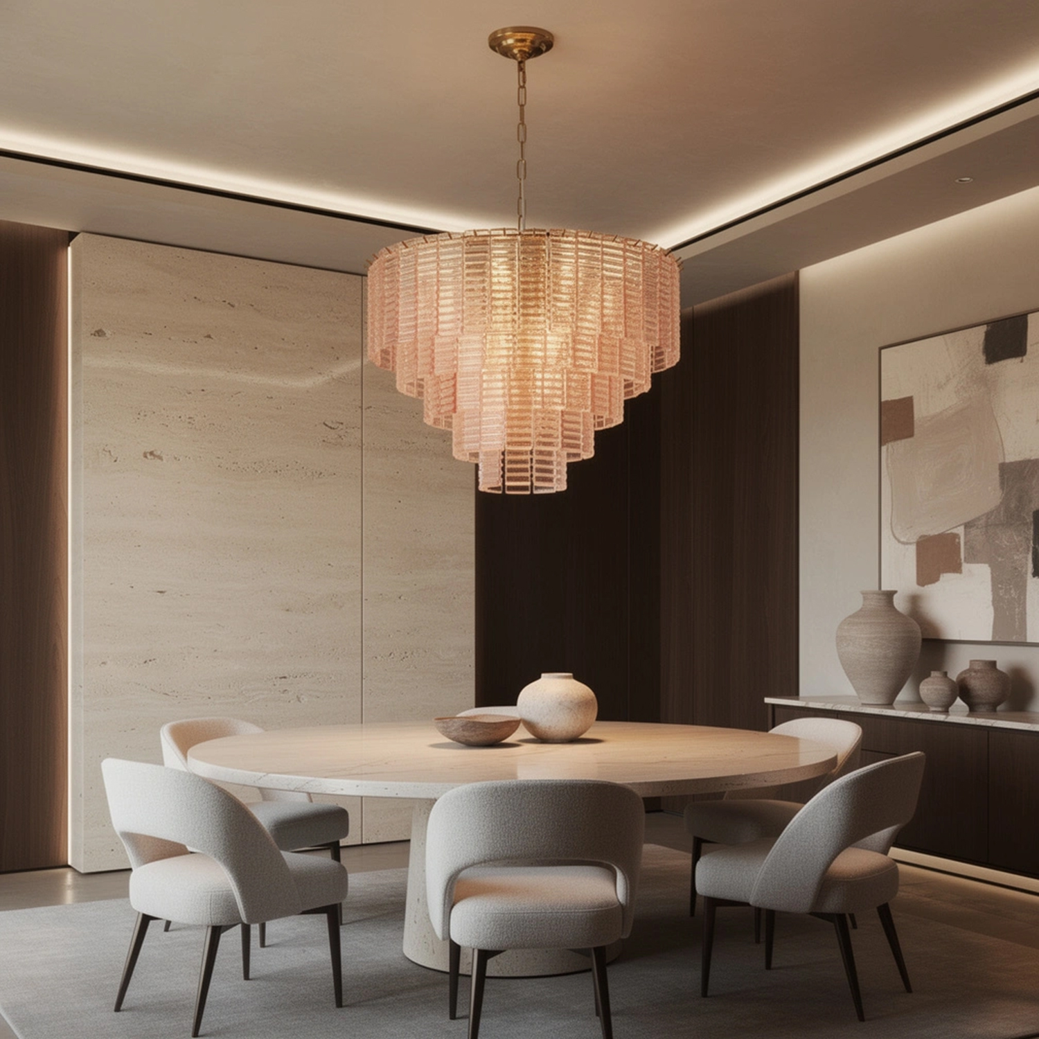 Sirene Pink Glass Round Chandelier
