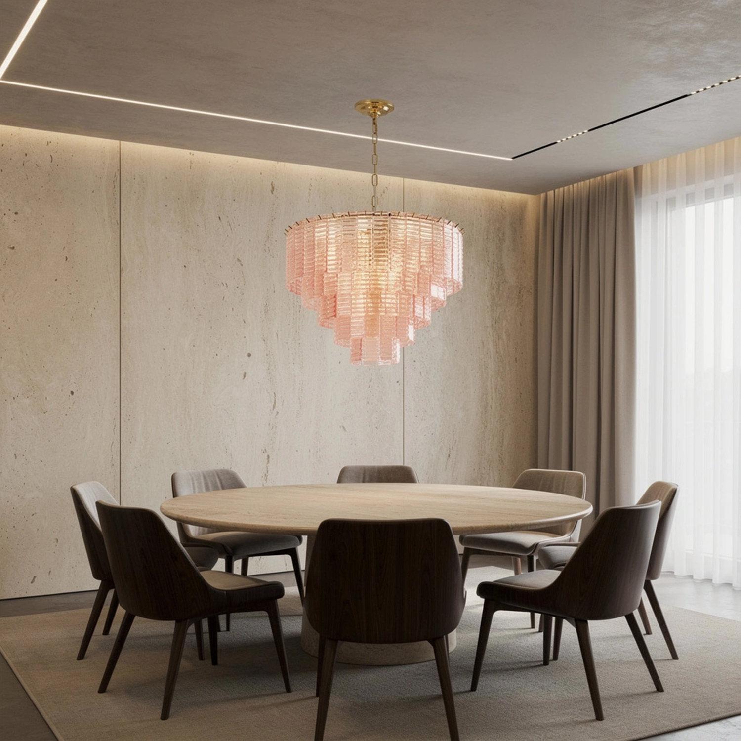 Sirene Pink Glass Round Chandelier