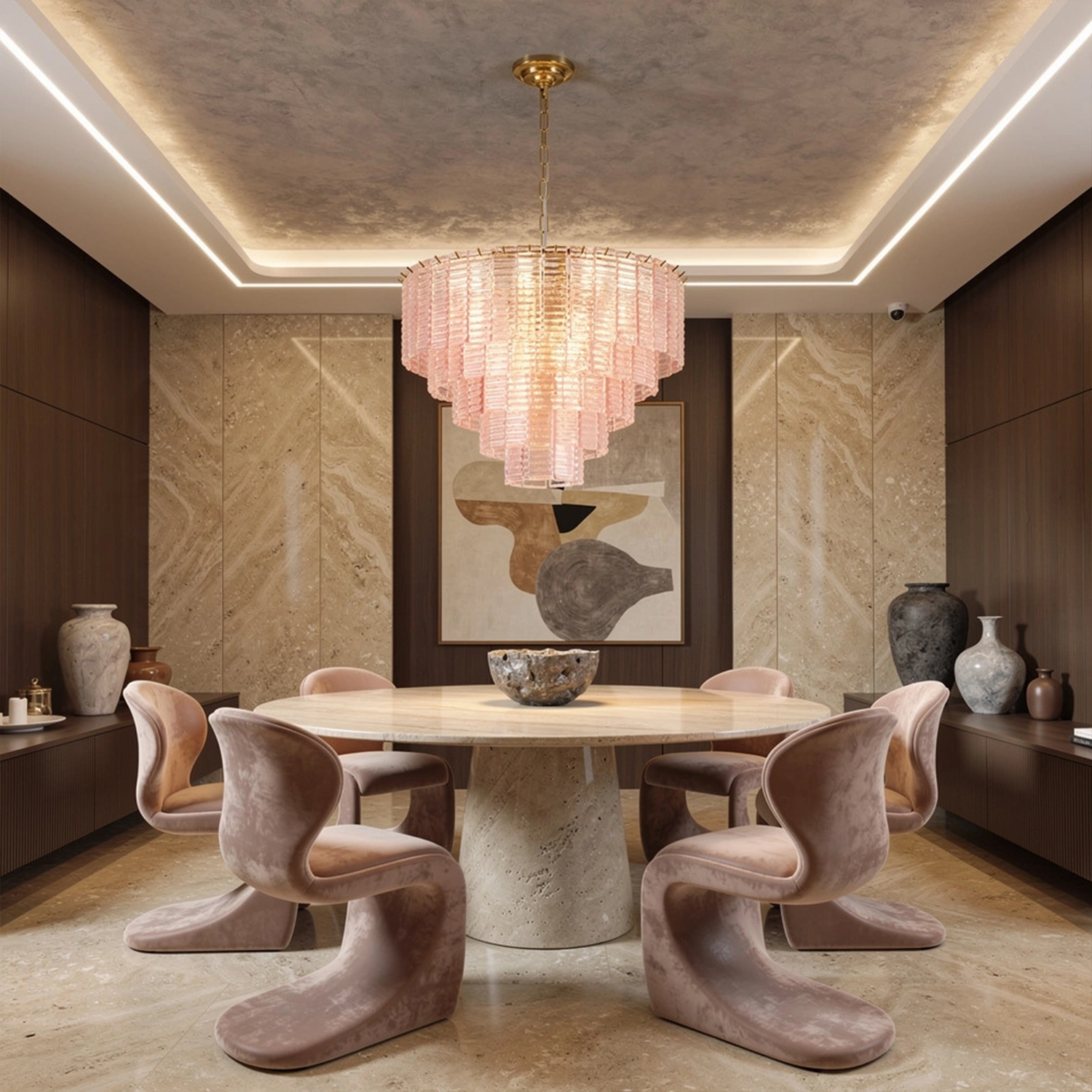 Sirene Pink Glass Round Chandelier