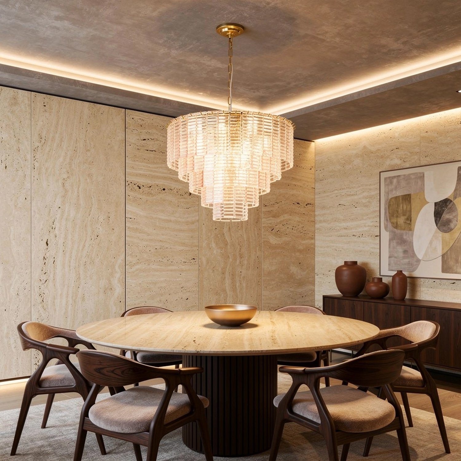 Sirene Pink Glass Round Chandelier