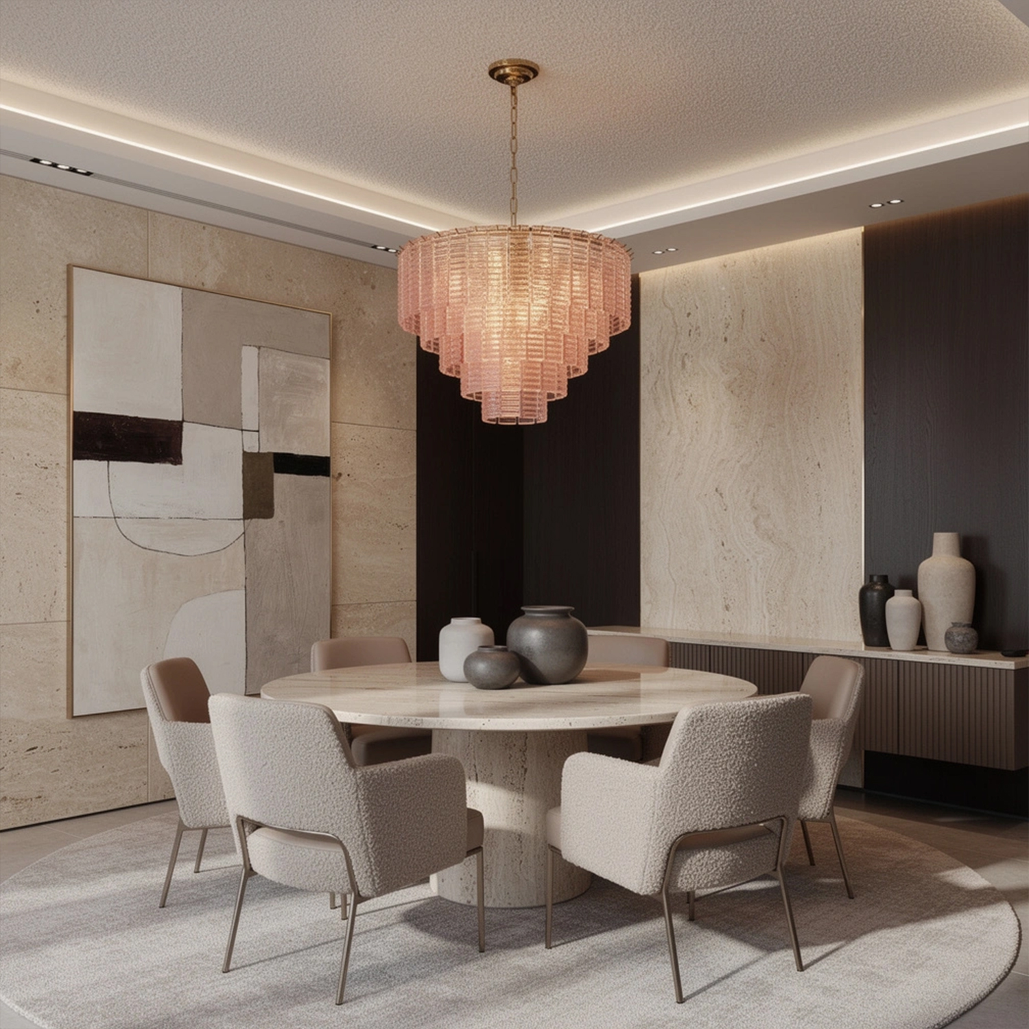 Sirene Pink Glass Round Chandelier