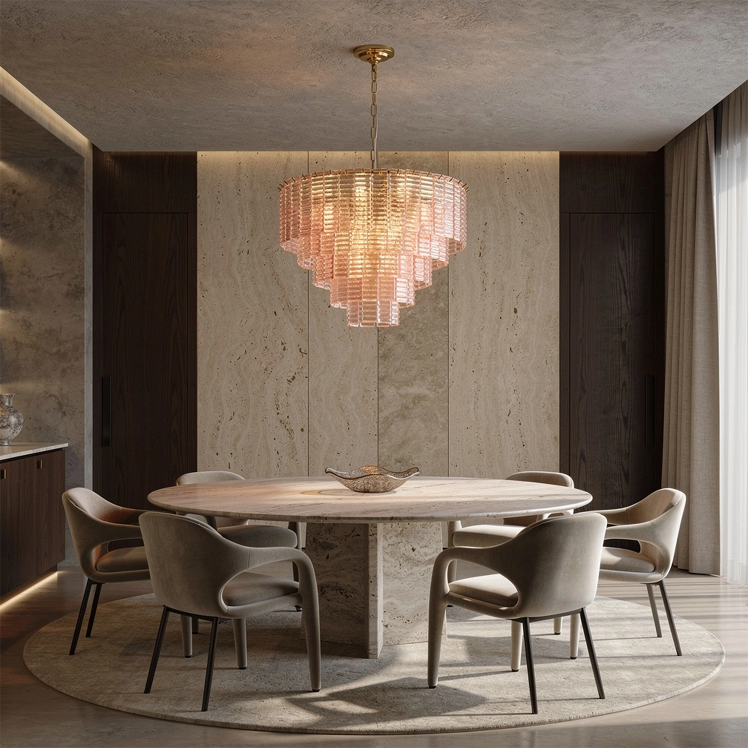 Sirene Pink Glass Round Chandelier
