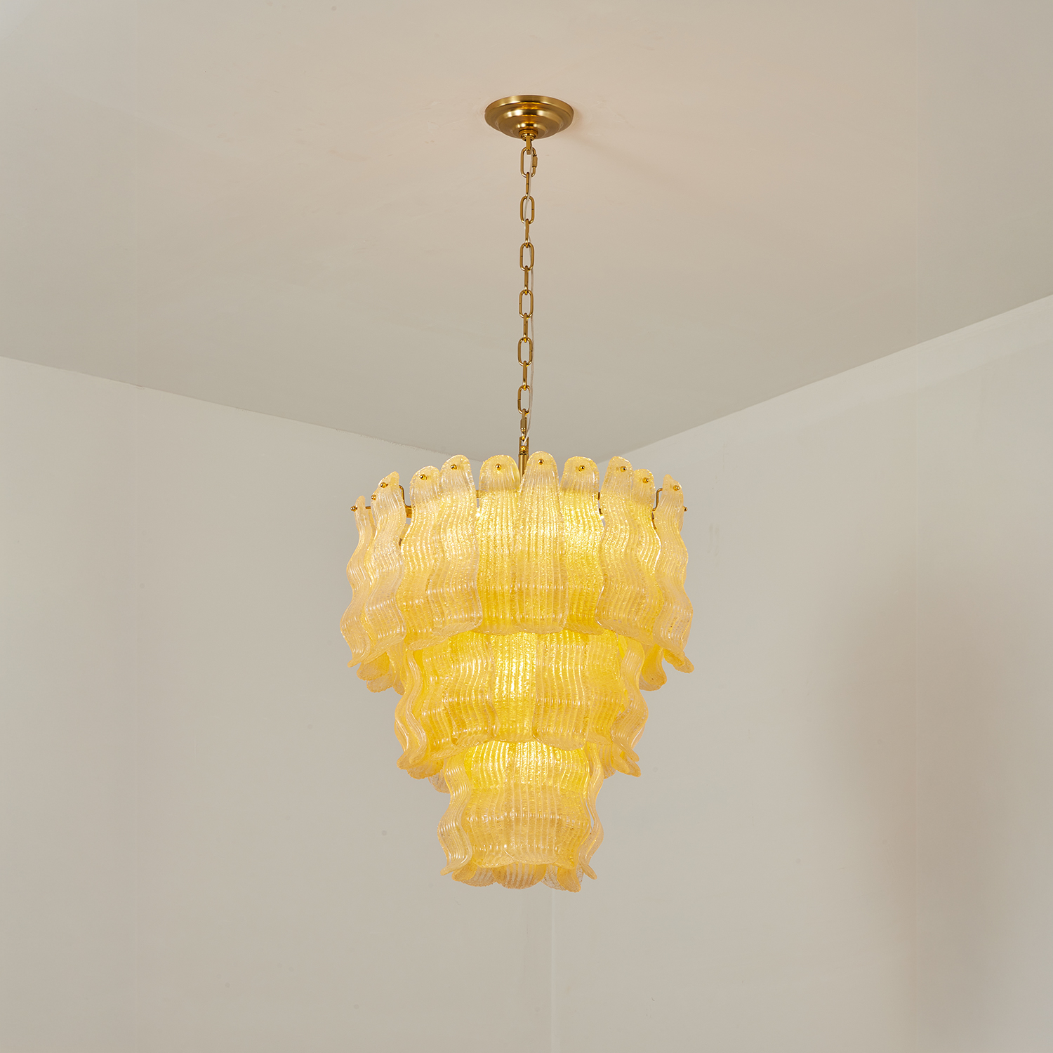 Tiered Ribbed Glass Cascade Chandelier