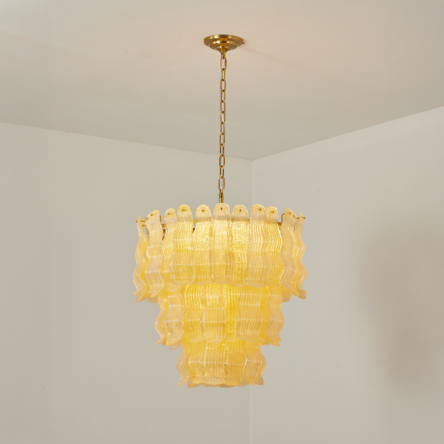 Tiered Ribbed Glass Cascade Chandelier