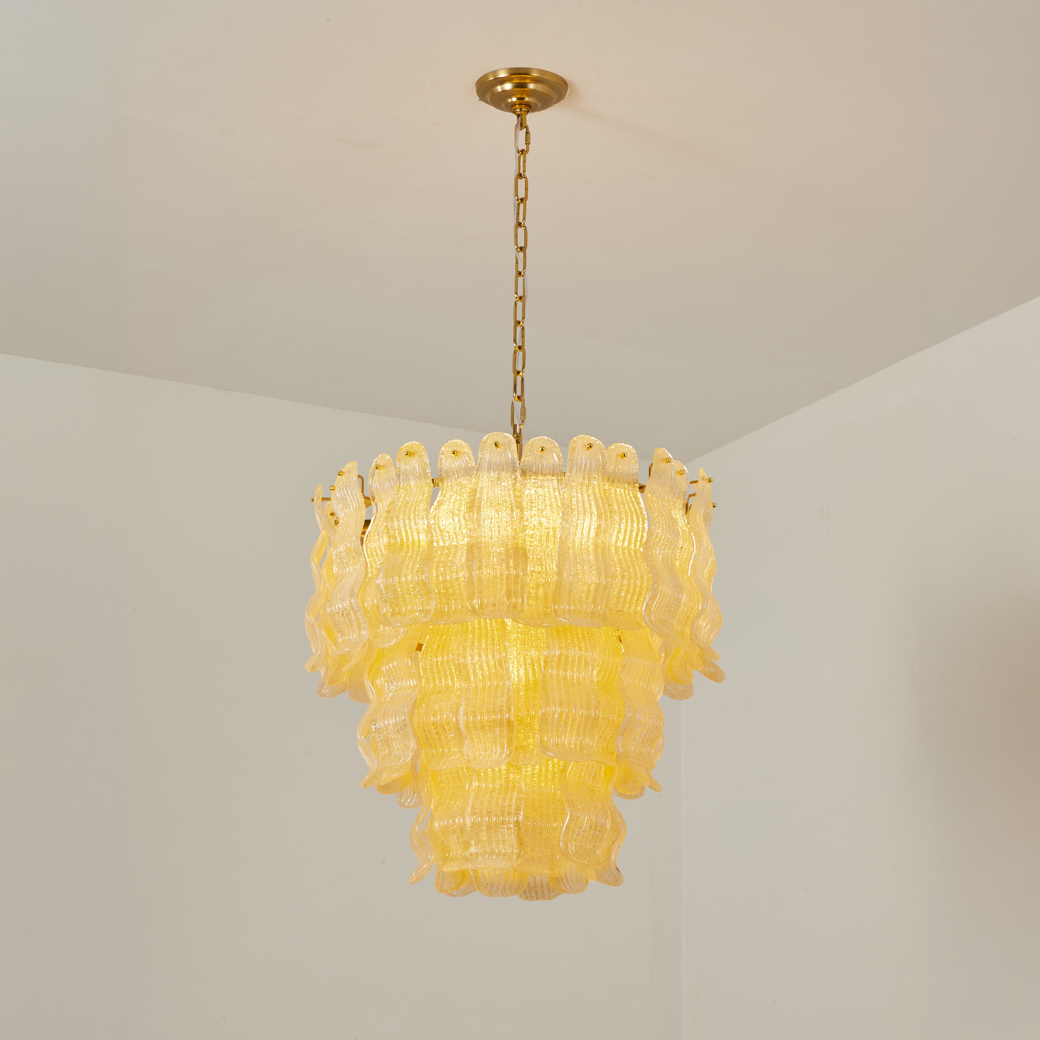 Tiered Ribbed Glass Cascade Chandelier