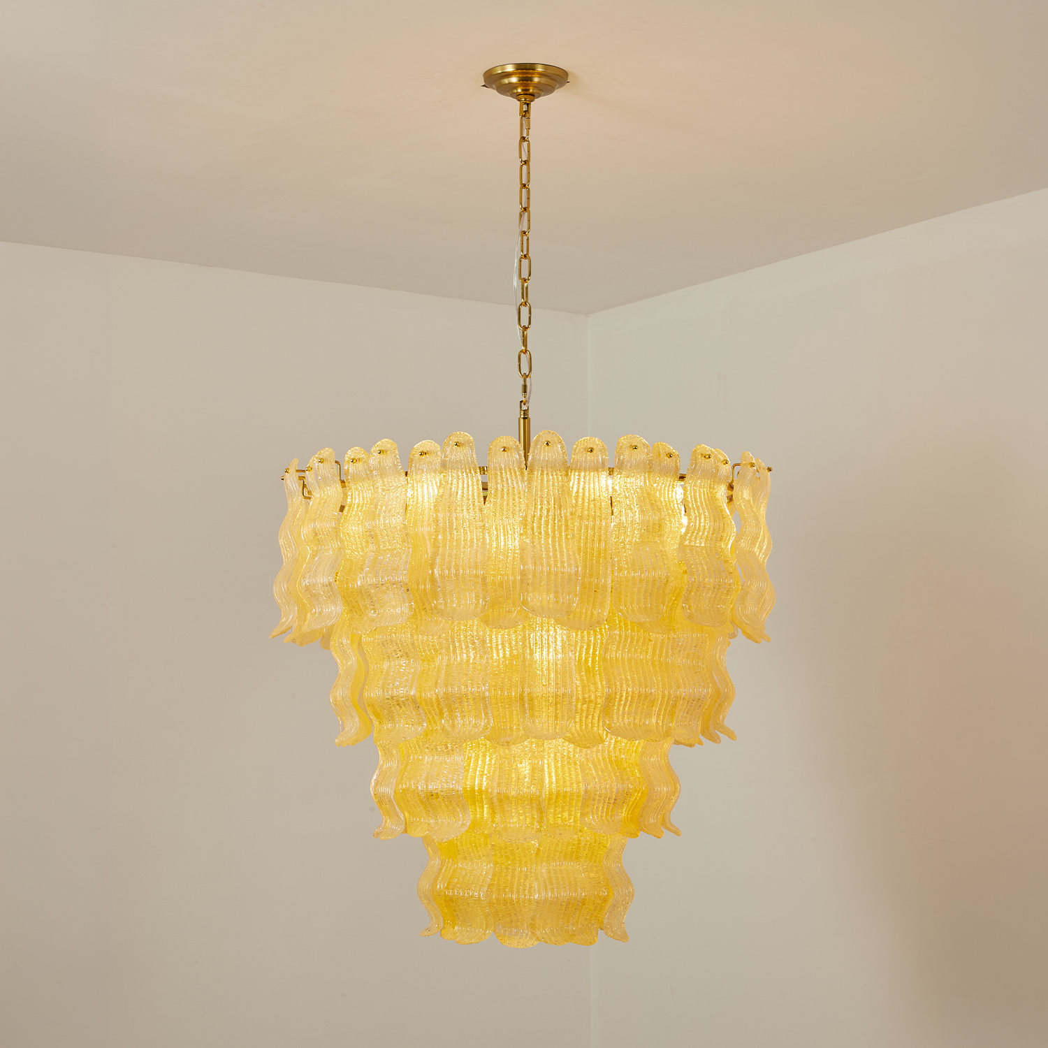 Tiered Ribbed Glass Cascade Chandelier