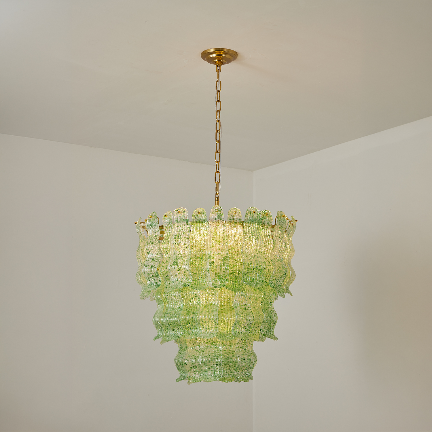 Tiered Ribbed Glass Cascade Chandelier