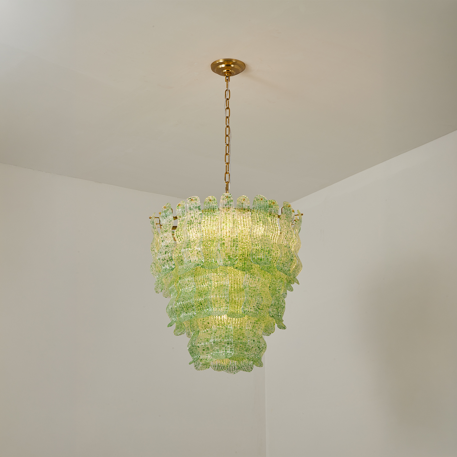 Tiered Ribbed Glass Cascade Chandelier