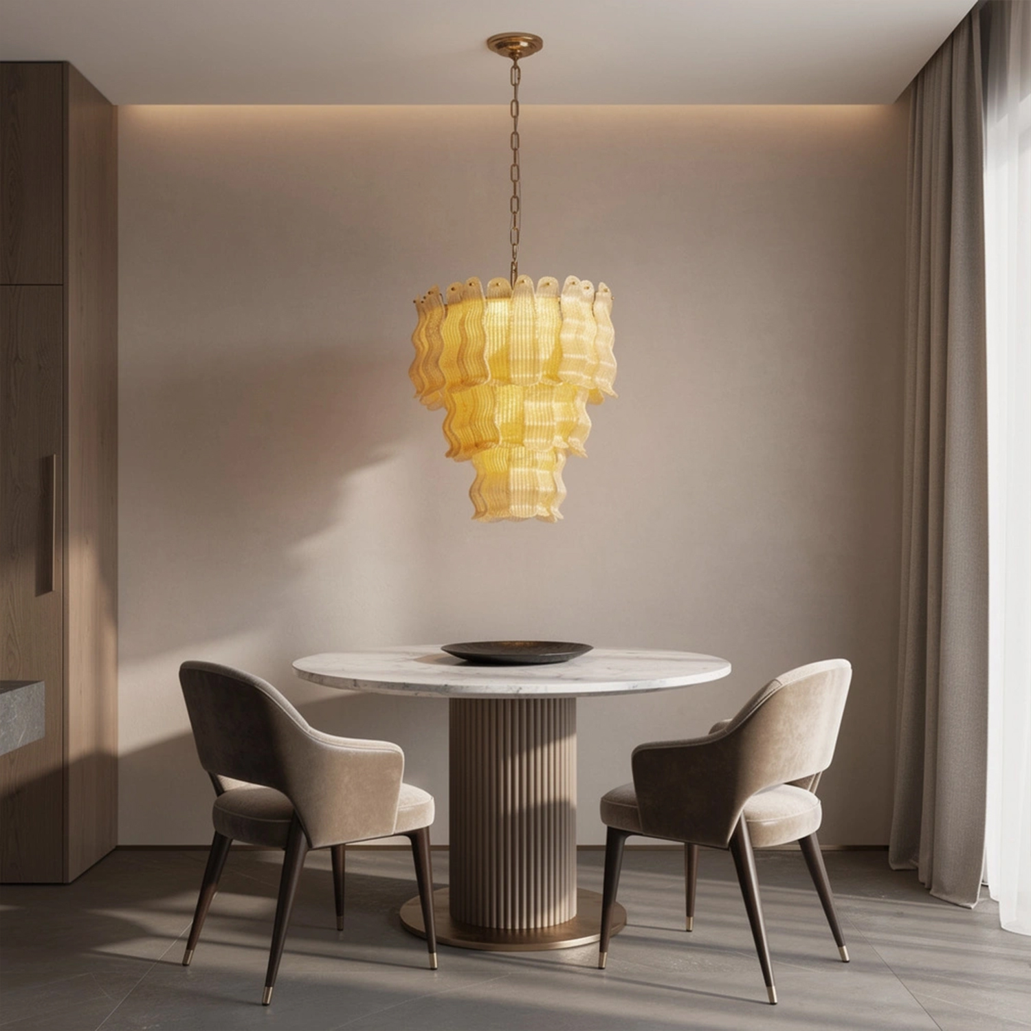 Tiered Ribbed Glass Cascade Chandelier