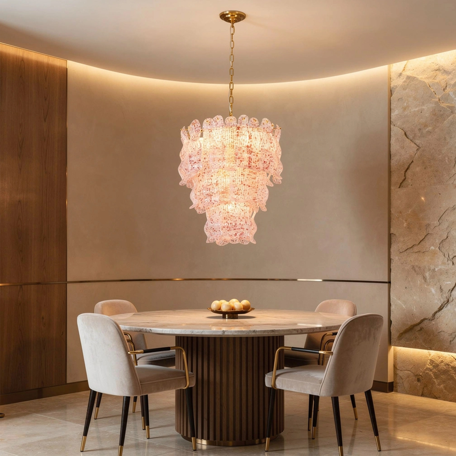 Tiered Ribbed Glass Cascade Chandelier