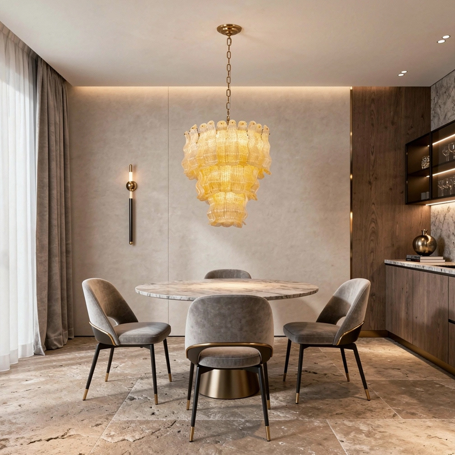 Tiered Ribbed Glass Cascade Chandelier