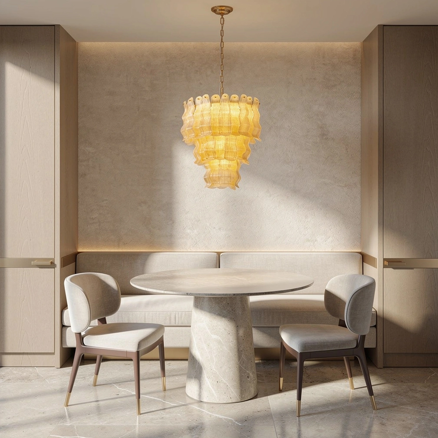 Tiered Ribbed Glass Cascade Chandelier