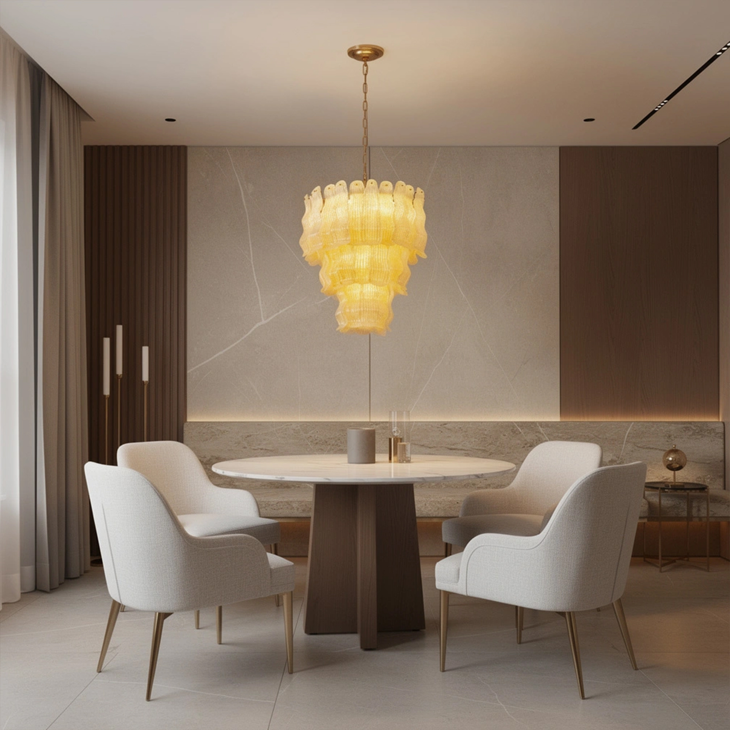 Tiered Ribbed Glass Cascade Chandelier