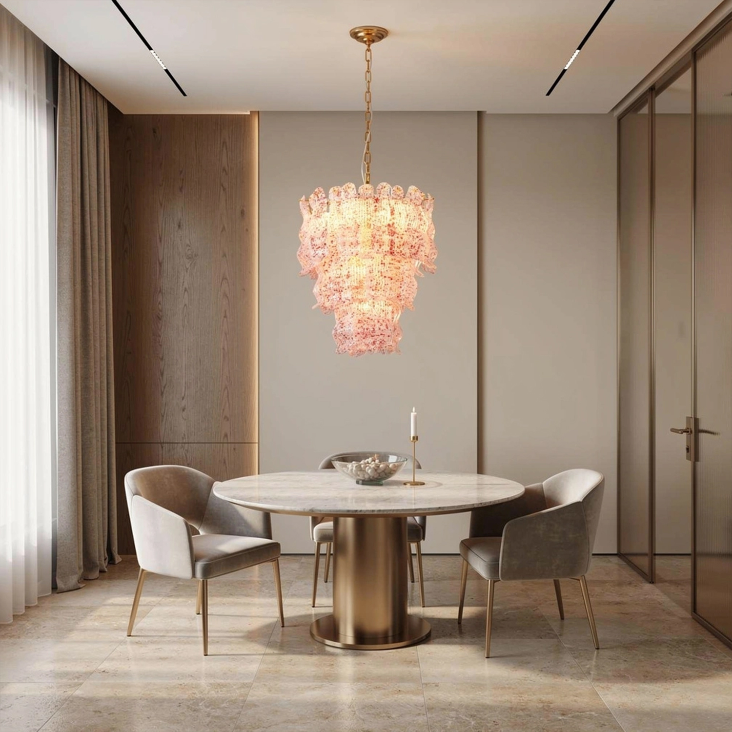 Tiered Ribbed Glass Cascade Chandelier