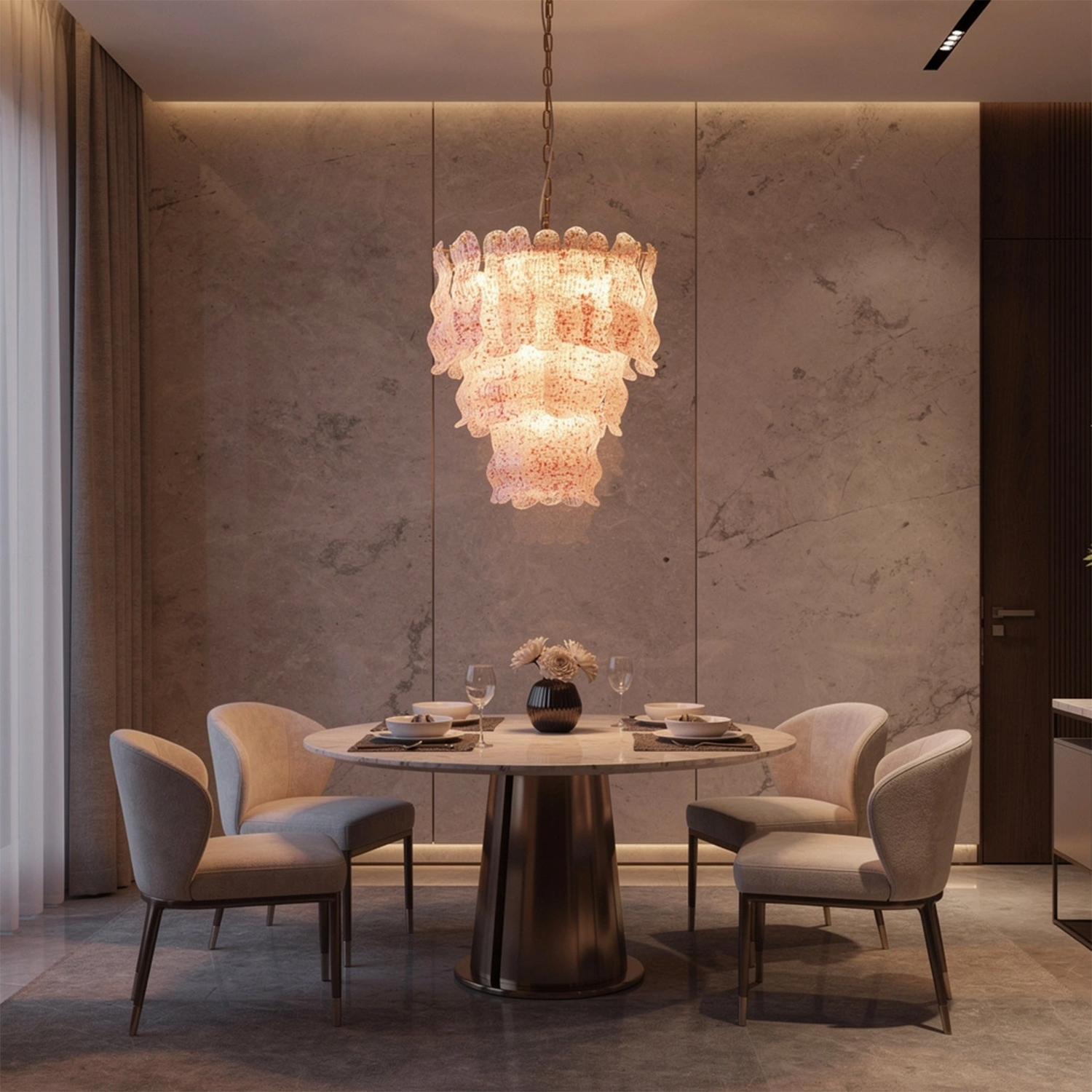 Tiered Ribbed Glass Cascade Chandelier