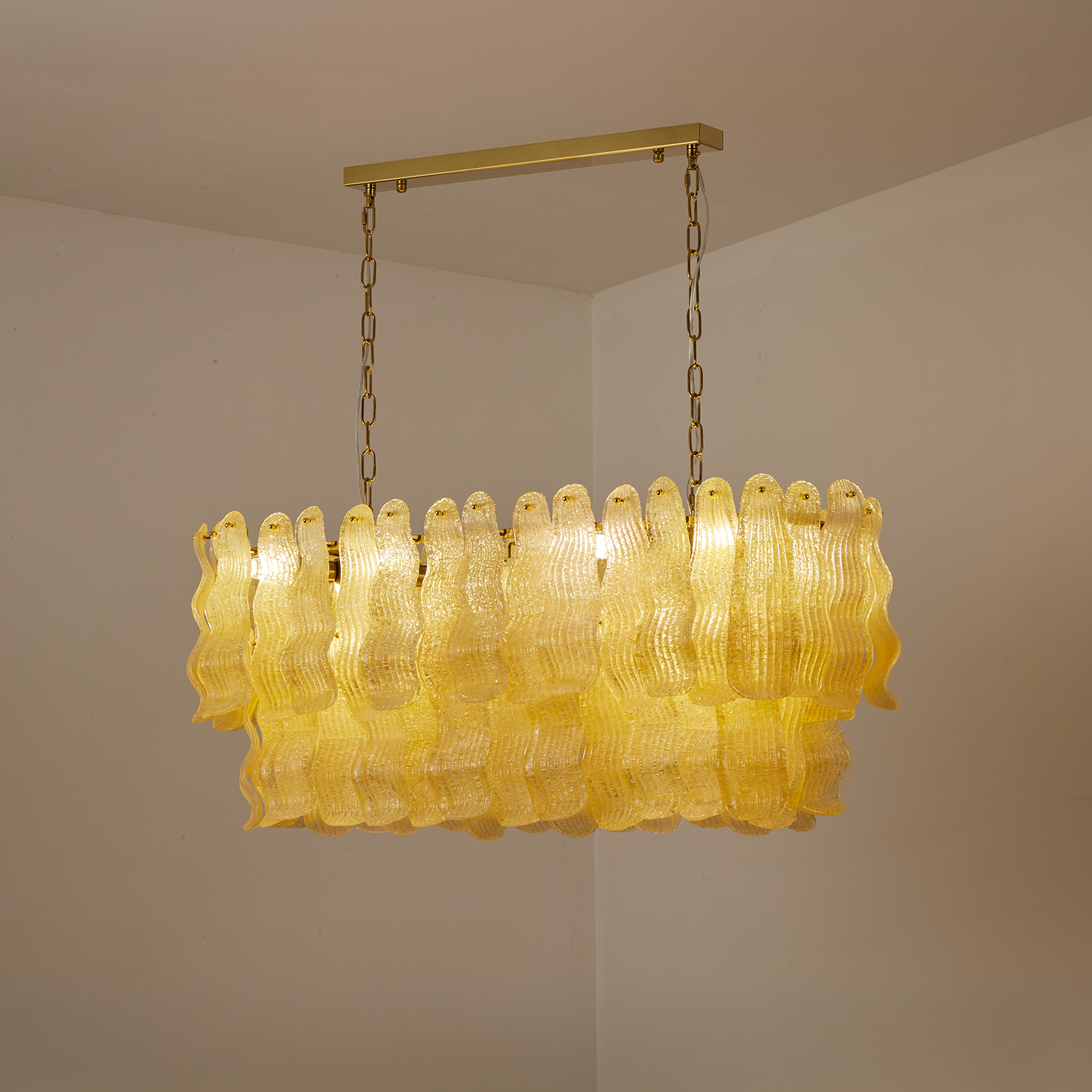 Tiered Ribbed Glass Cascade Linear Chandelier
