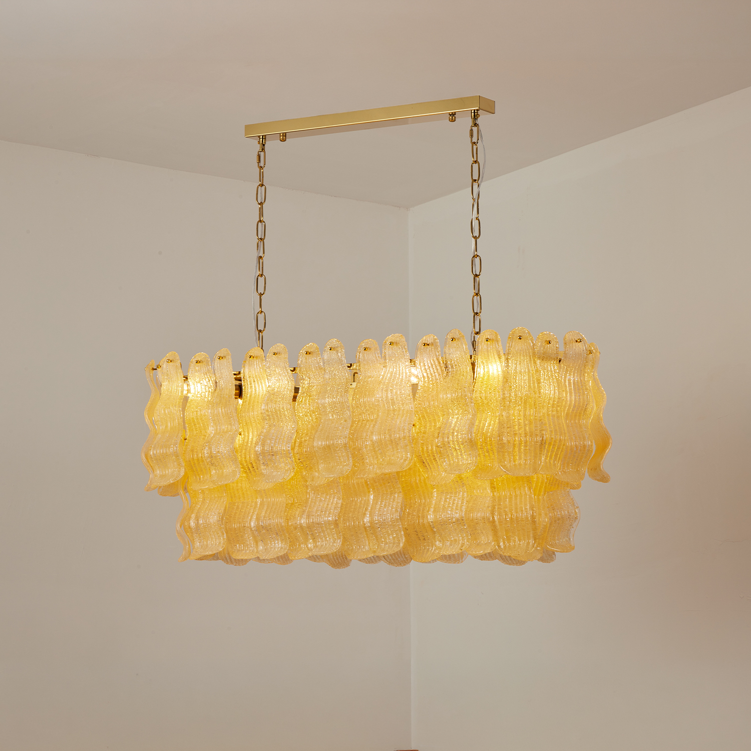 Tiered Ribbed Glass Cascade Linear Chandelier
