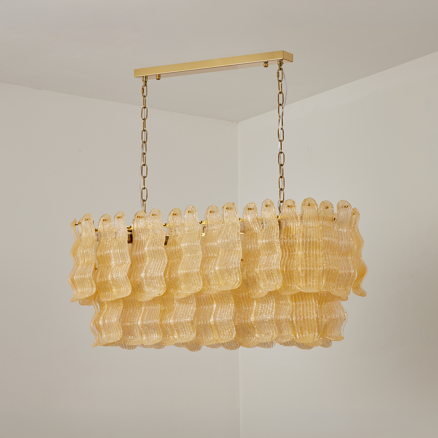 Tiered Ribbed Glass Cascade Linear Chandelier