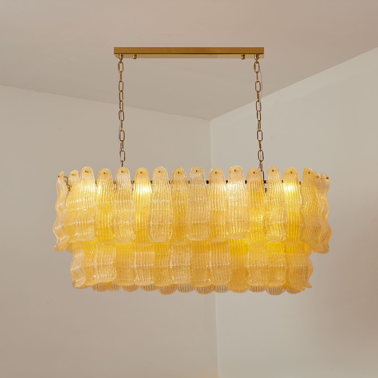 Tiered Ribbed Glass Cascade Linear Chandelier