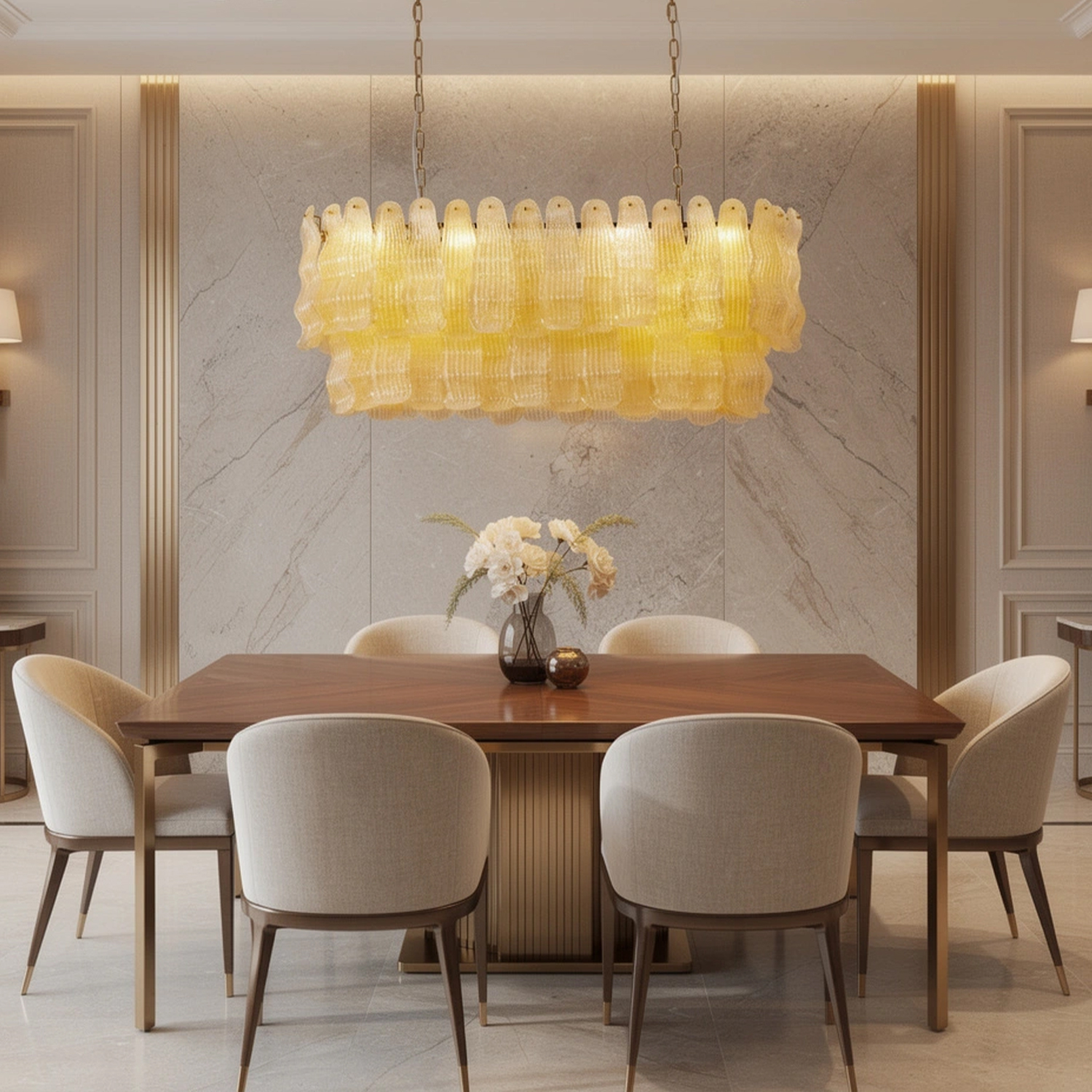 Tiered Ribbed Glass Cascade Linear Chandelier