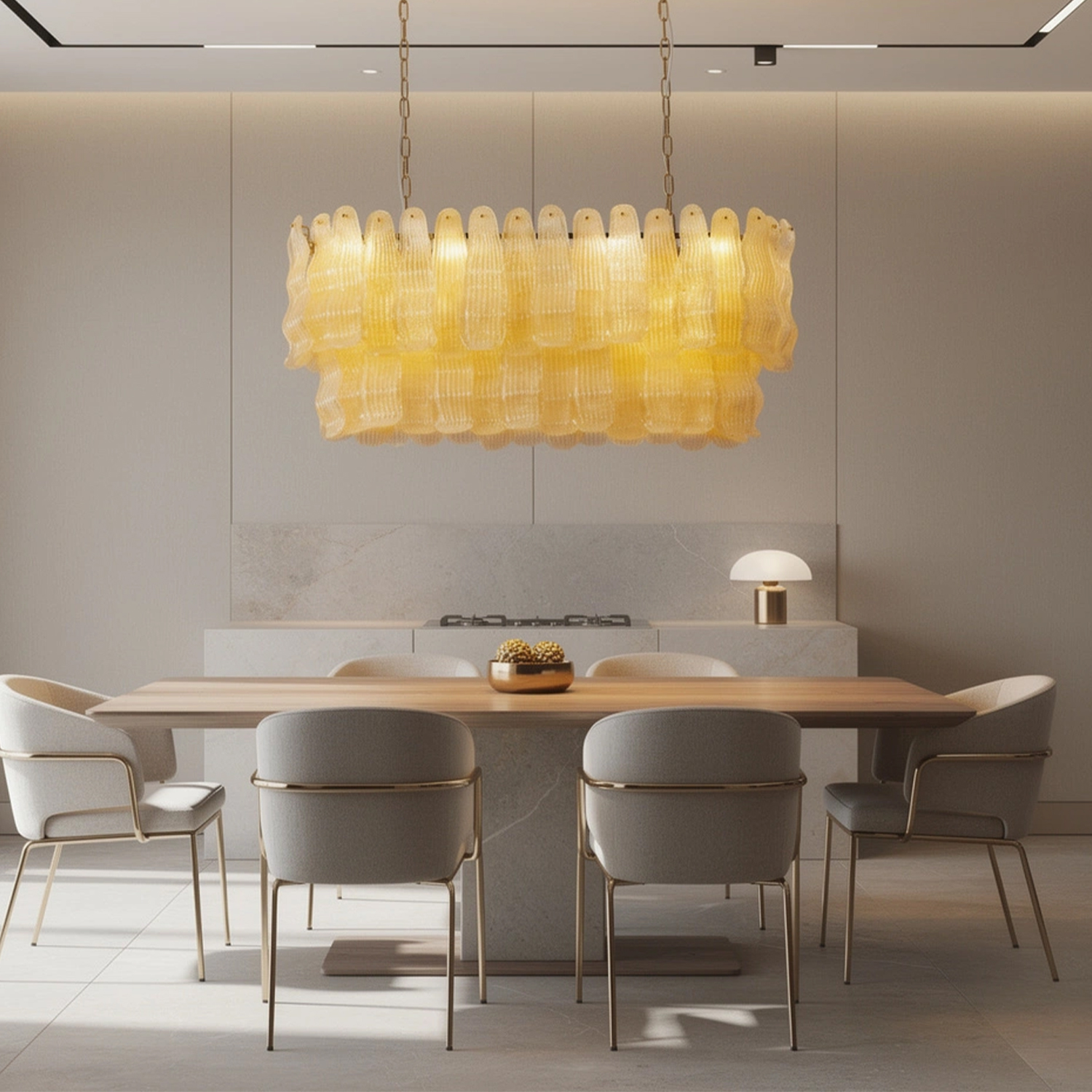 Tiered Ribbed Glass Cascade Linear Chandelier