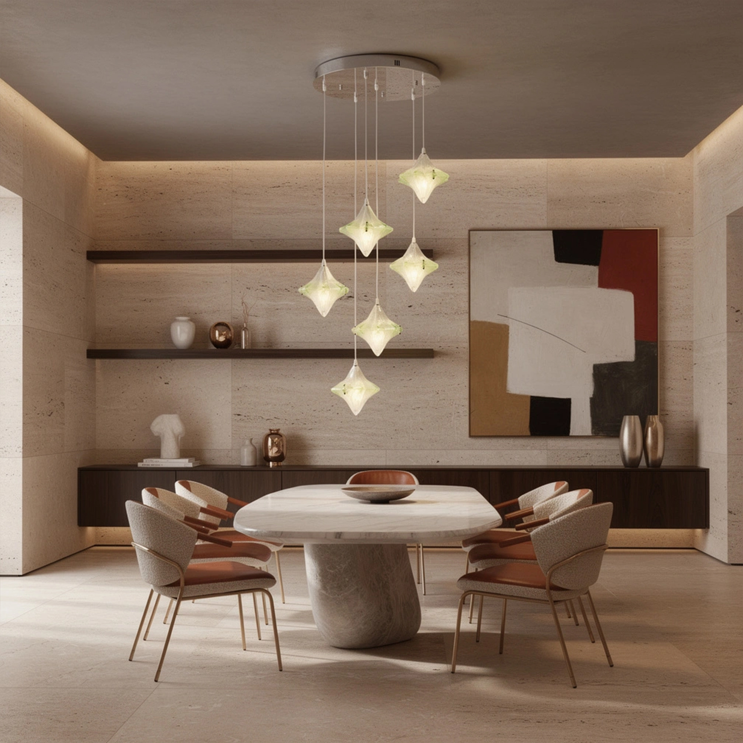 Vintage Italian Style Starburst Liner Pendant 6-Shade