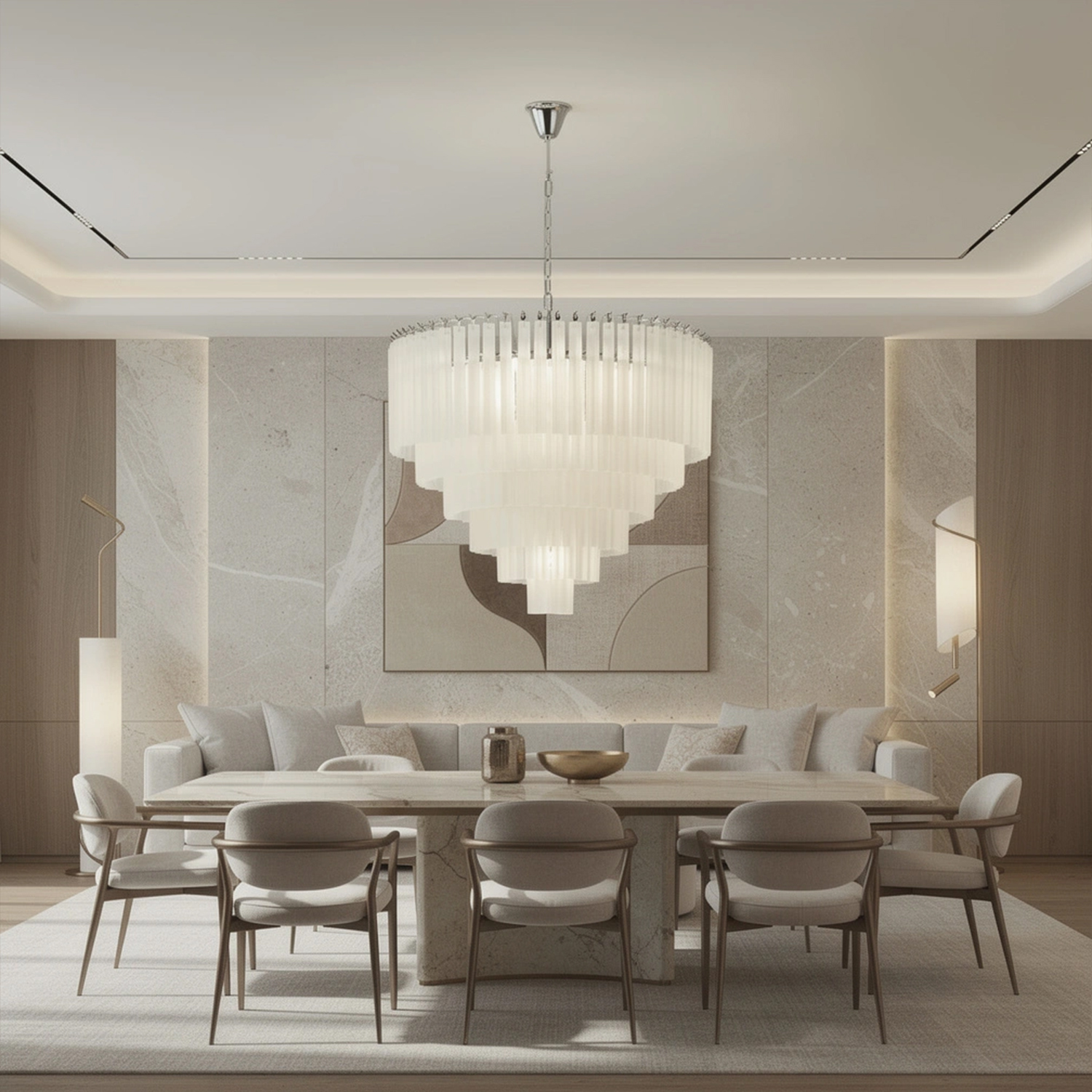 White Crystal Cascade Waterfall Chandelier