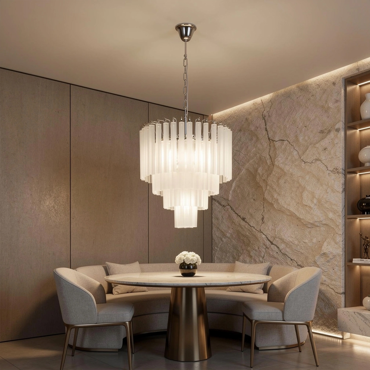 White Crystal Cascade Waterfall Chandelier