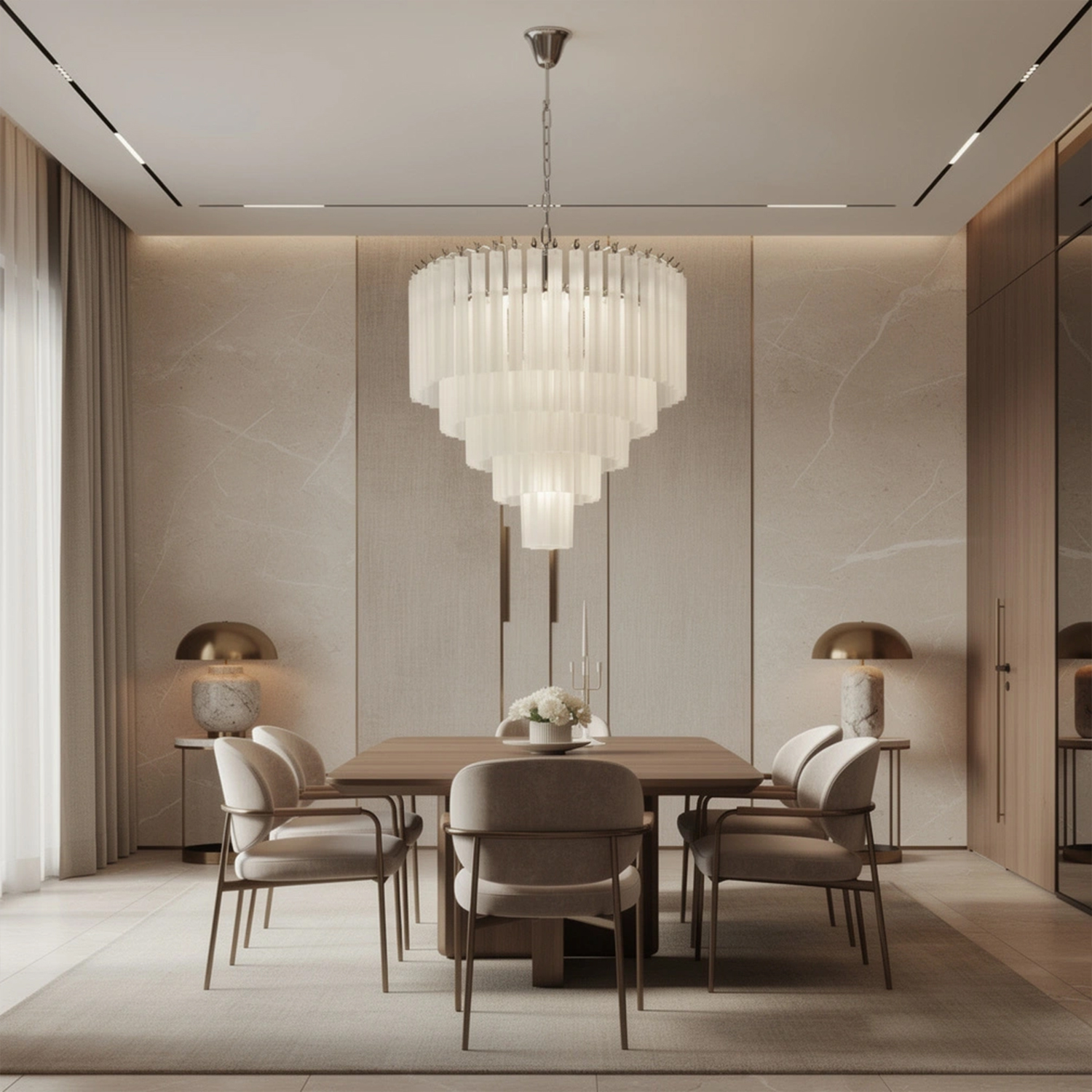 White Crystal Cascade Waterfall Chandelier