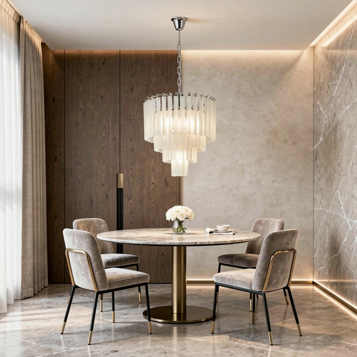 White Crystal Cascade Waterfall Chandelier