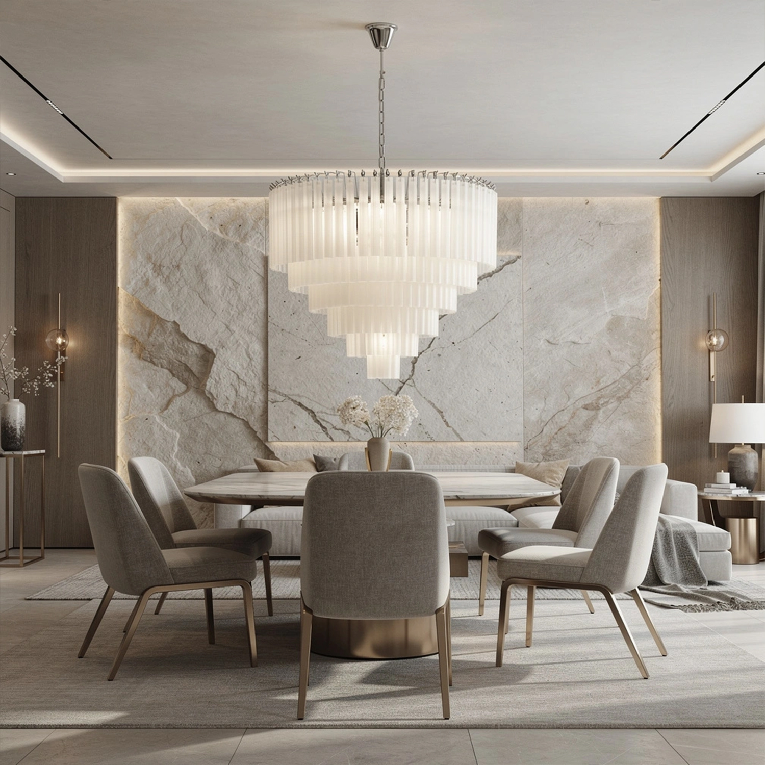 White Crystal Cascade Waterfall Chandelier