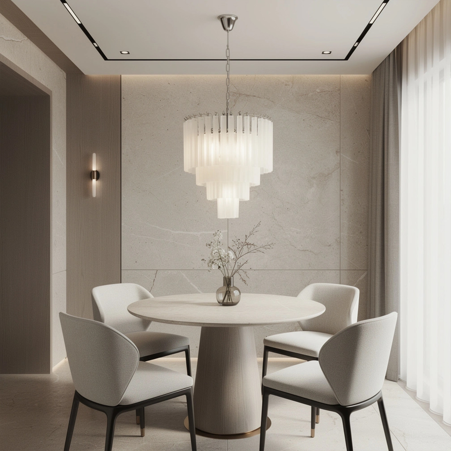 White Crystal Cascade Waterfall Chandelier