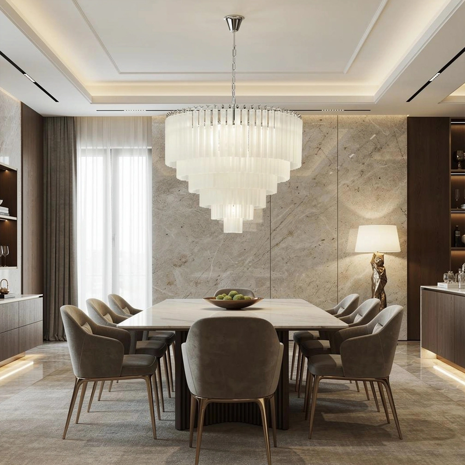 White Crystal Cascade Waterfall Chandelier