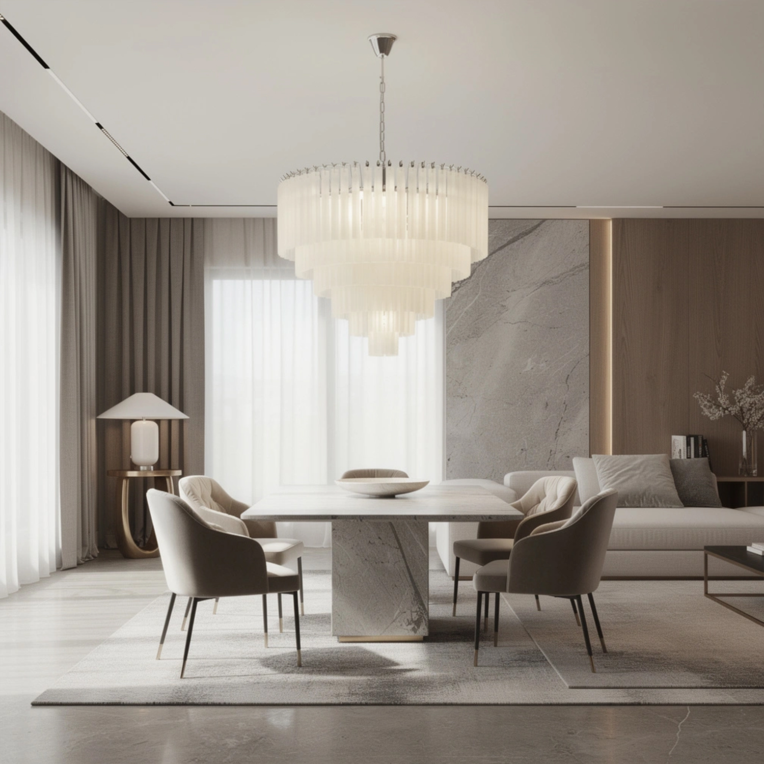 White Crystal Cascade Waterfall Chandelier