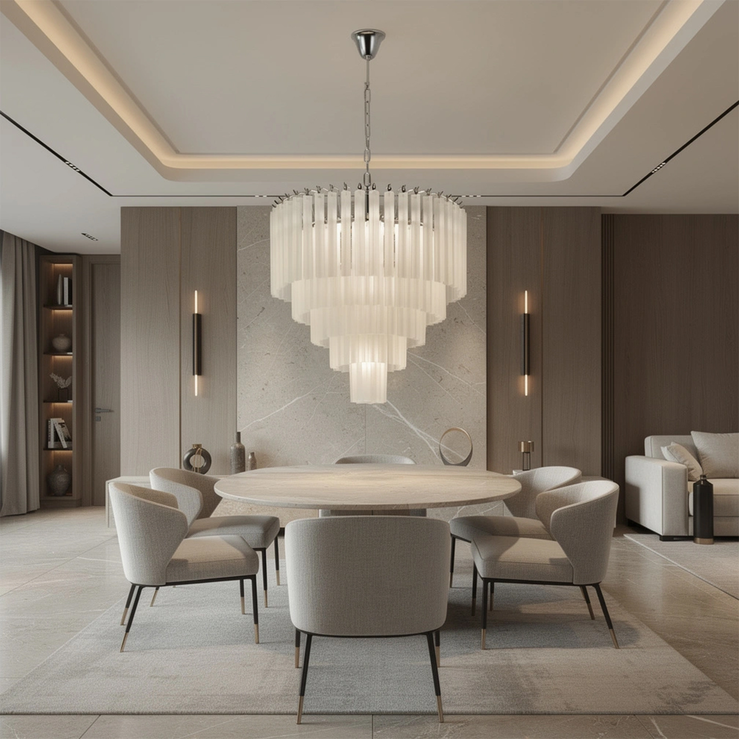 White Crystal Cascade Waterfall Chandelier