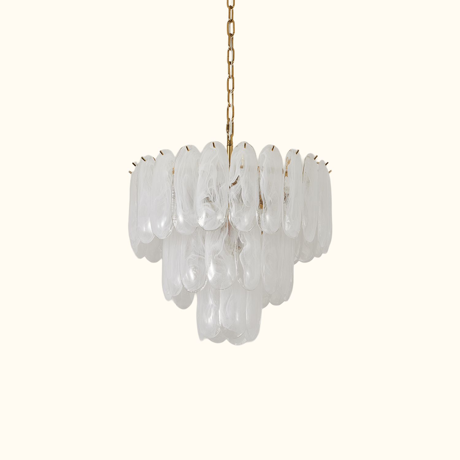 White Opaline Murano-Style Glass Petal Cascade Chandelier