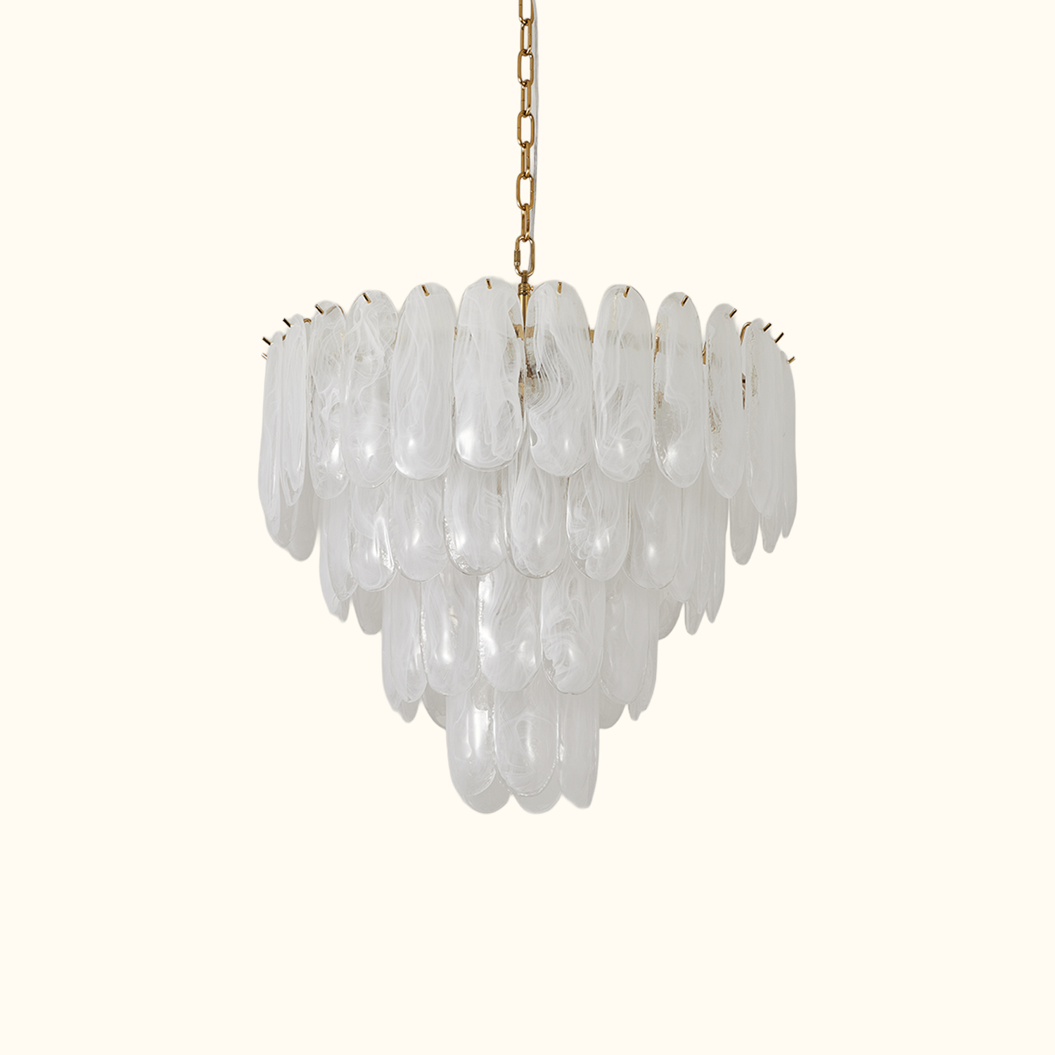 White Opaline Murano-Style Glass Petal Cascade Chandelier